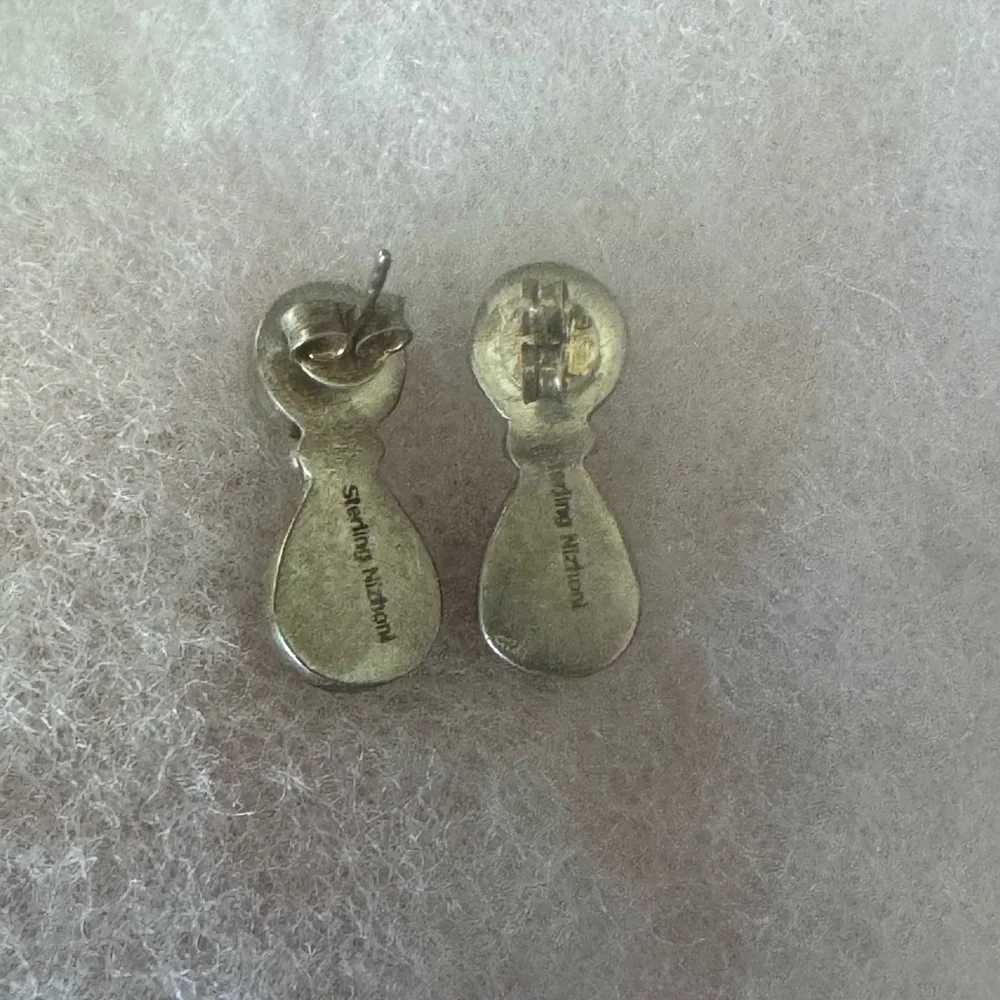 Handmade Number 8 Turquoise & Sterling Silver Post Earrings - Picture 4 of 5